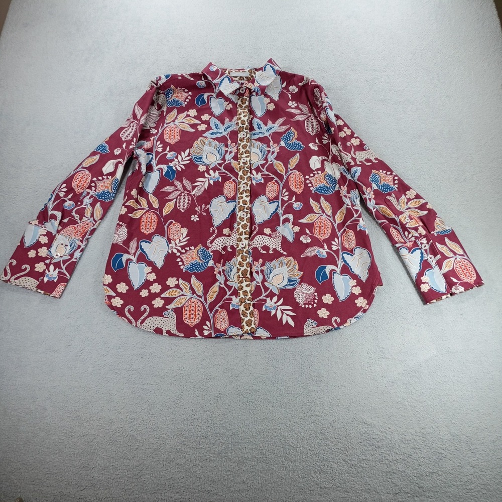 Chico's Womens No-Iron Chic Stretch Blouse Red Floral Leopard 1P Size 8P